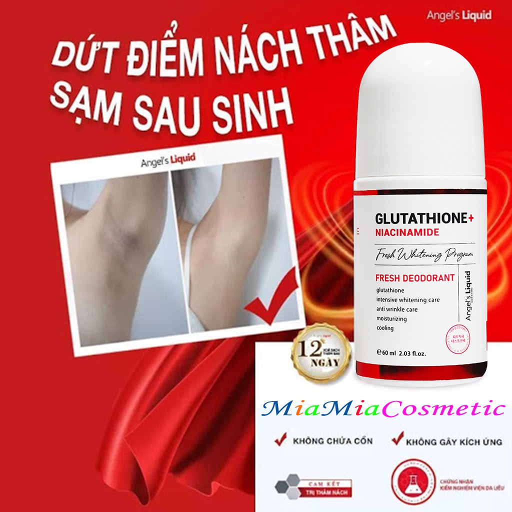 Lăn Nách Angel Liquid Dưỡng Trắng Khử Mùi 72 Tiếng Angel's Liquid Glutathione plus Niacinamide Fresh Deodorant 60ml