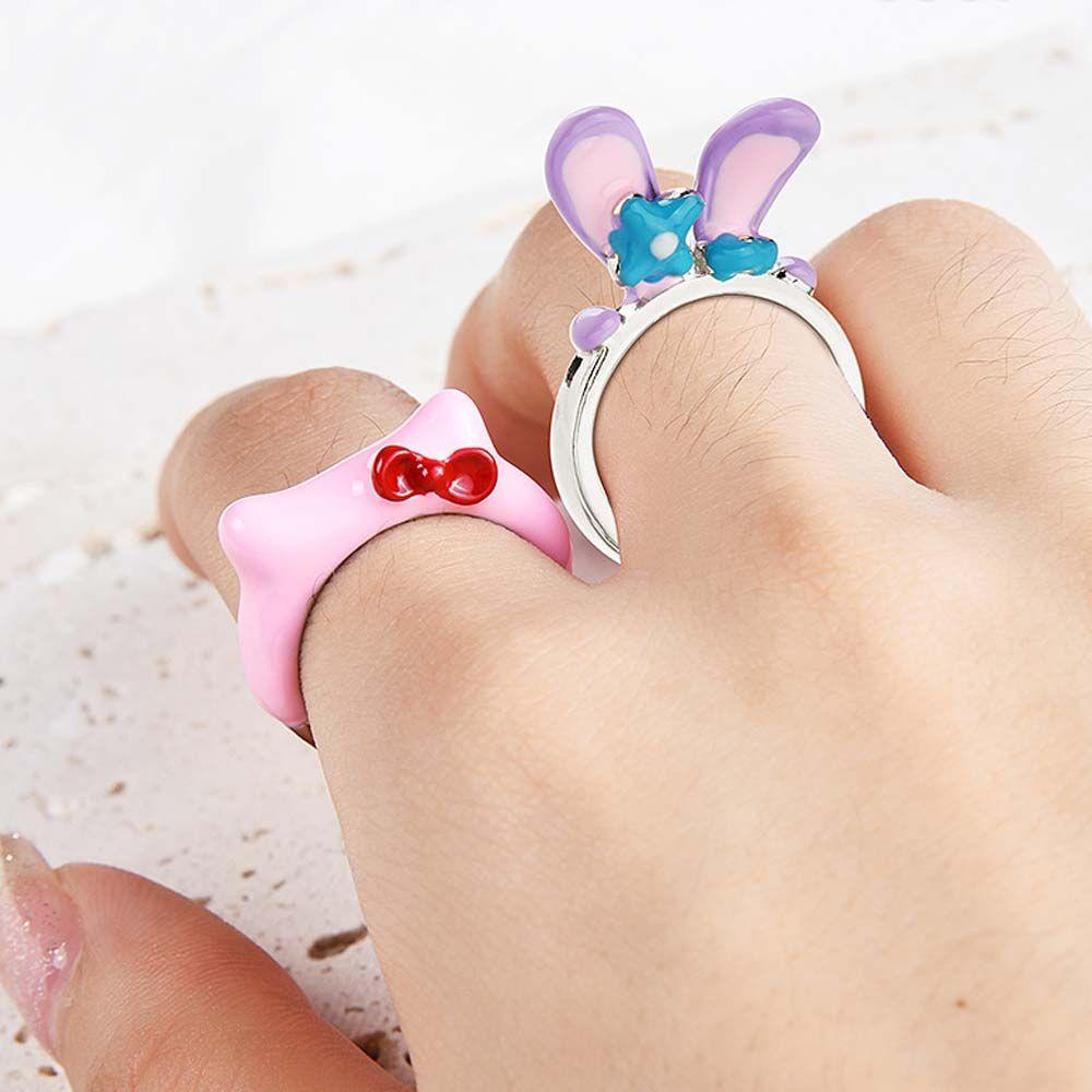 Nhẫn Hở Hình Tai Thỏ Hoạt Hình Đáng Yêu Trang sức Thời trang Cá Tính Hàn Quốc