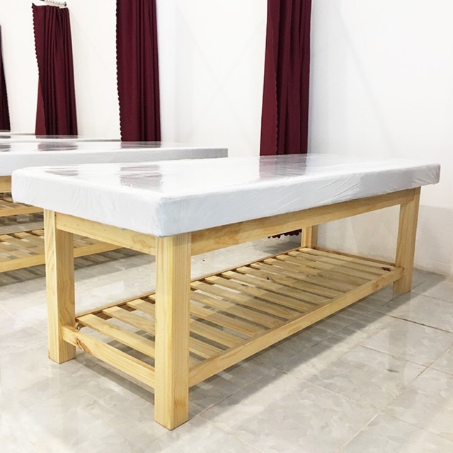 Giường Massage body chân gỗ Cao Su cao cấp màu tự nhiên cho Spa, Thẩm mỹ viện.