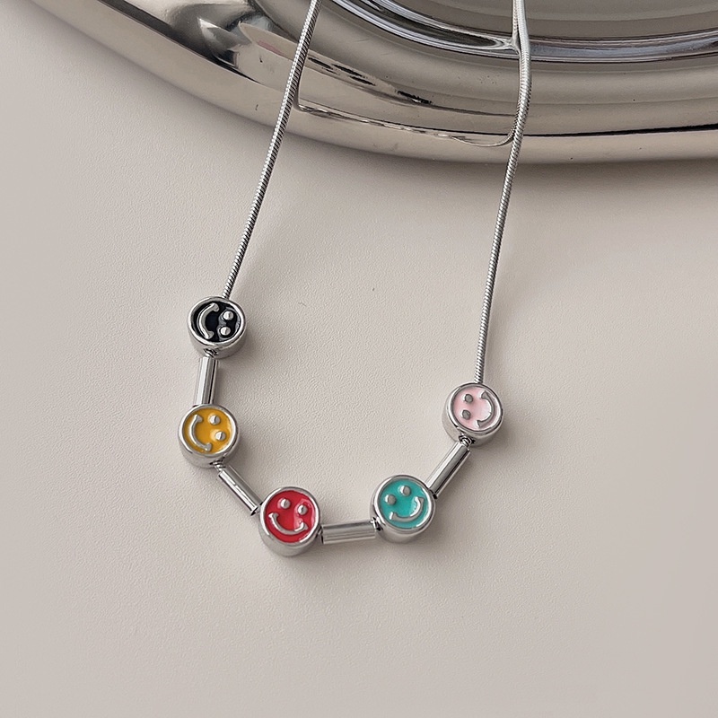 Vòng cổ Thép Titan Mặt Cười Nhiều Màu Sắc Thời Trang Hàn Quốc