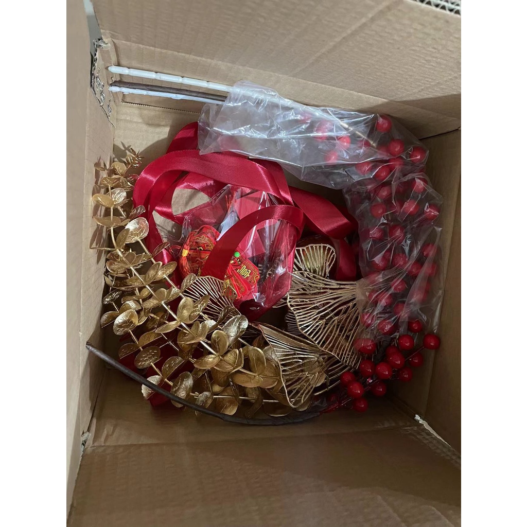 Vòng hoa đào đông đỏ Vòng hoa đào tết treo cửa trang trí đêm tân hôn Ngày tết may mắn tài lộc, Decor nhà cửa