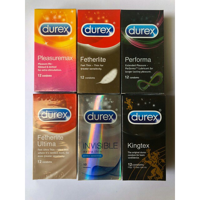 [COMBO 4 Hộp] Bao cao su Durex Performa, invisible, pleasuremax, kingtex - 4 hộp 48 cái