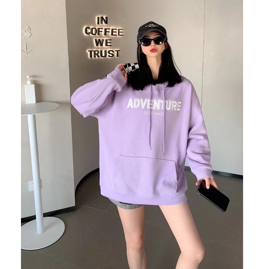 Áo hoodie nỉ ngoại Adventure [FREESHIP] Hoodies form rộng tay phồng kiểu dáng bánh bèo pastel hàn quốc peonyb nữ