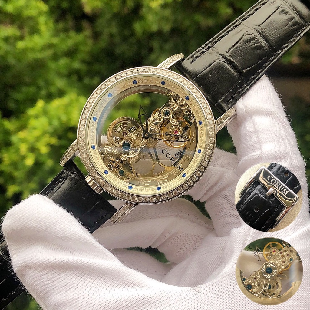 Đồng Hồ Nam Corum Skeleton Automatic - Cơ , Dây Da Màu Đen , Size 43mm