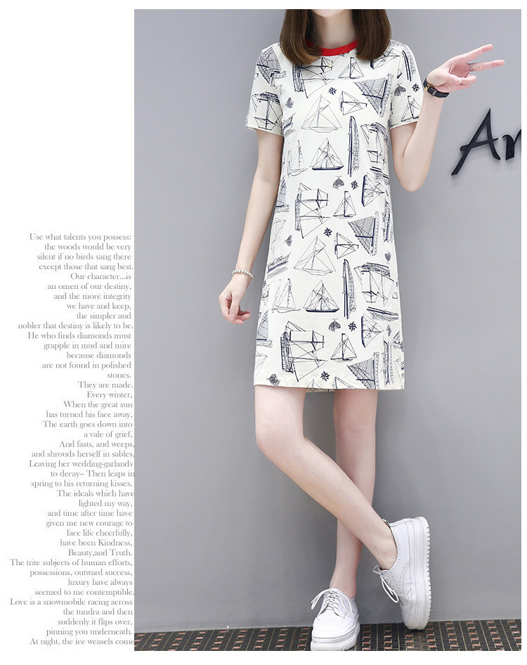 Europe station 2021 summer new loose show thin short sleeve dress, women's fashion straight T-shirt skirt