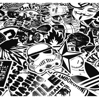 Bộ hình dán Trắng Đen - BlackWhite Sticker trang trí nón bảo hiểm, vali, laptop chống nước cao cấp không bay màu