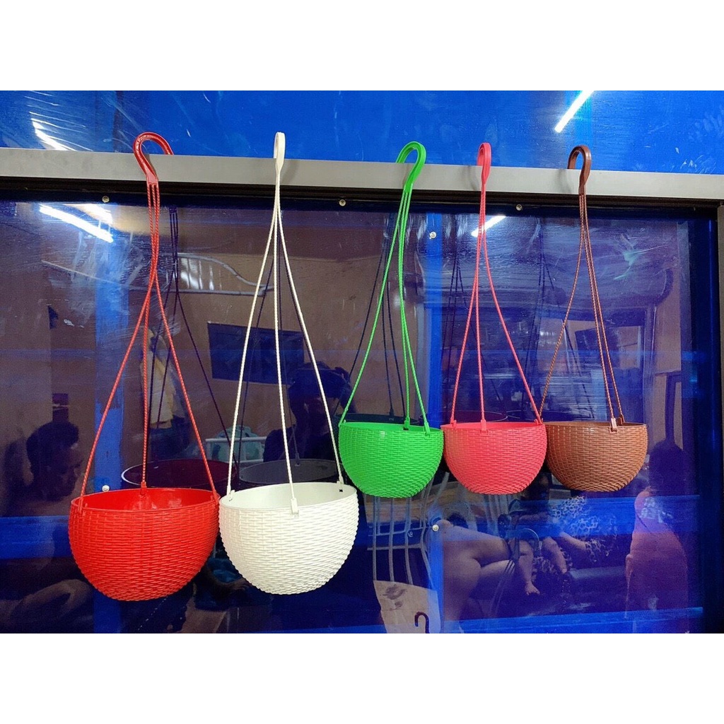 Combo_10 Chậu treo mây đan 20x13cm hàng dày đẹp_Chậu nhựa kèm dây treo trồng hoa cây cảnh nhiều màu