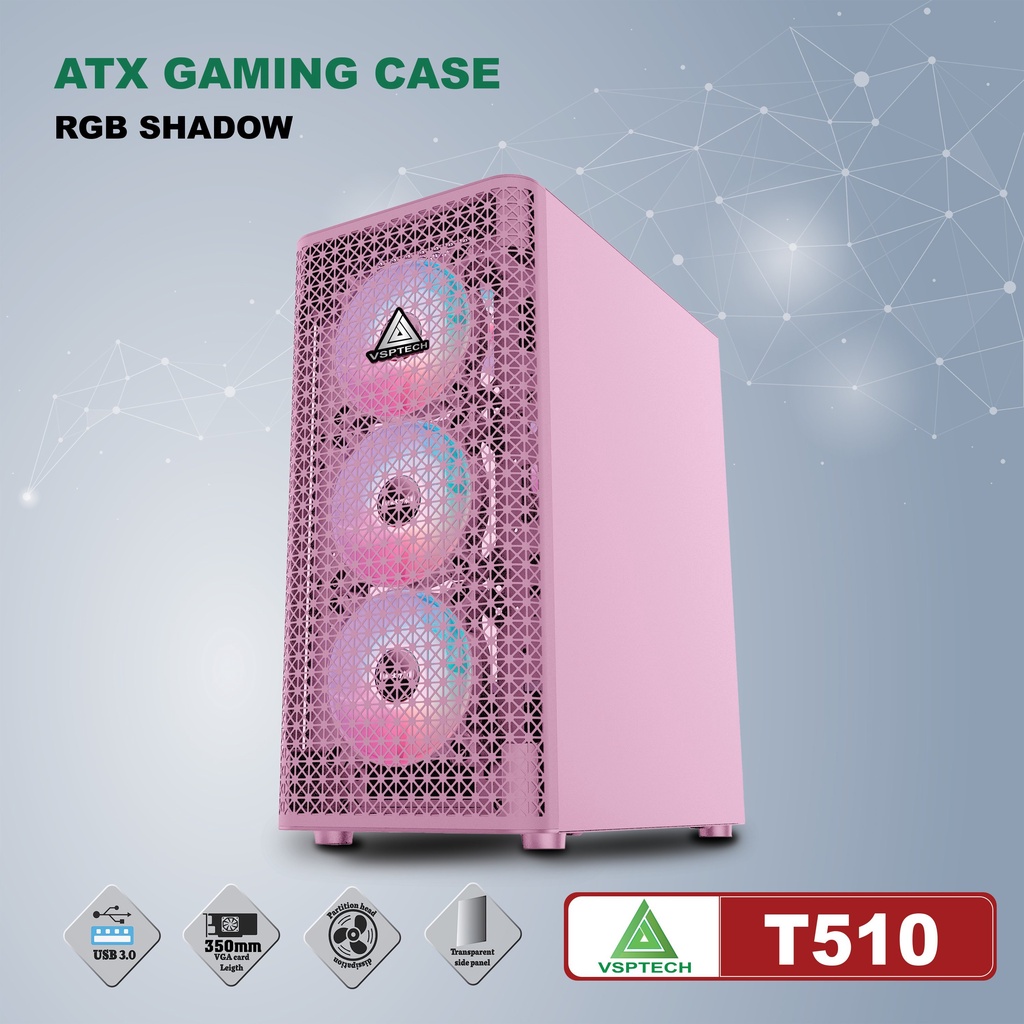 Case VSPTECH T510 Full ATX (Black-Pink)