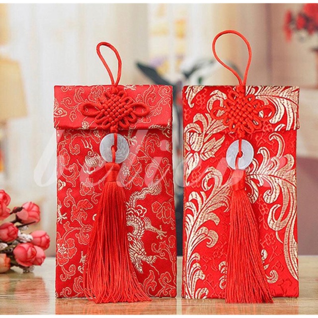 [Kiểu đứng] Bao Lì Xì Gấm Ngọc Bội họa tiết Rồng Phượng