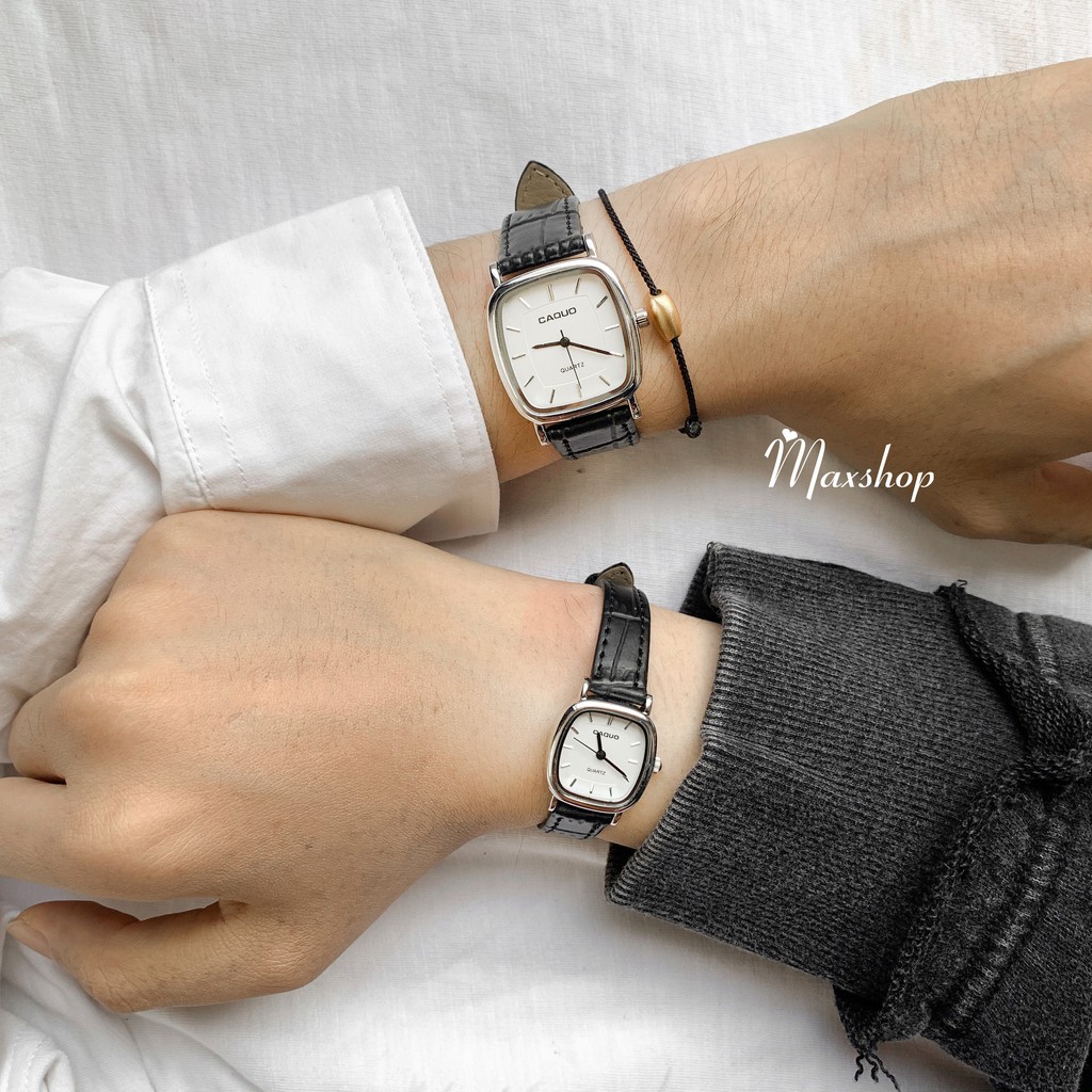 [ẢNH THẬT] Đồng hồ đôi nam nữ CAQUO Mặt vuông, dây vân da cá tính | BigBuy360 - bigbuy360.vn