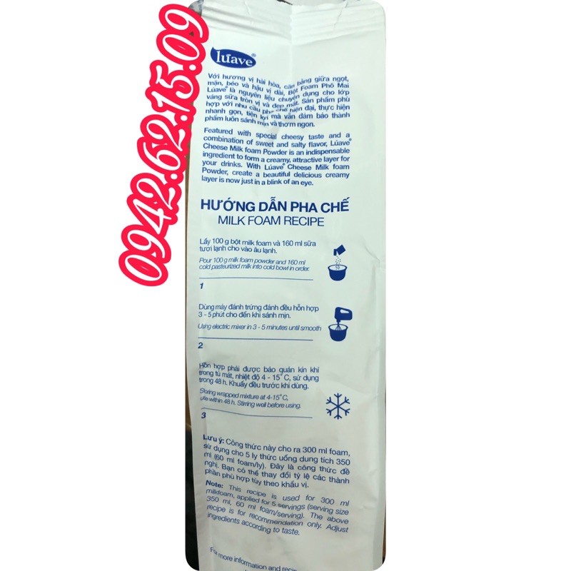 Bột foam váng [sữa, phô mai]Luave gói 500 gram