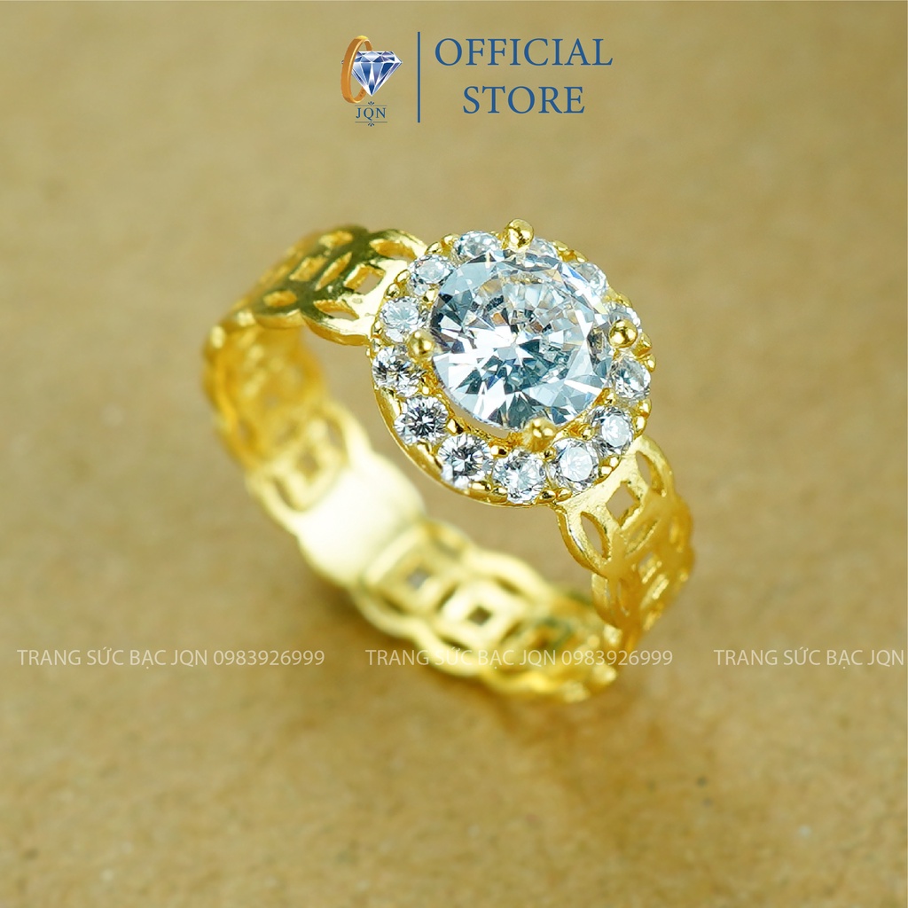 Nhẫn Kim Tiền JQN Nhẫn Bạc Ta Đính Đá Tròn N50
