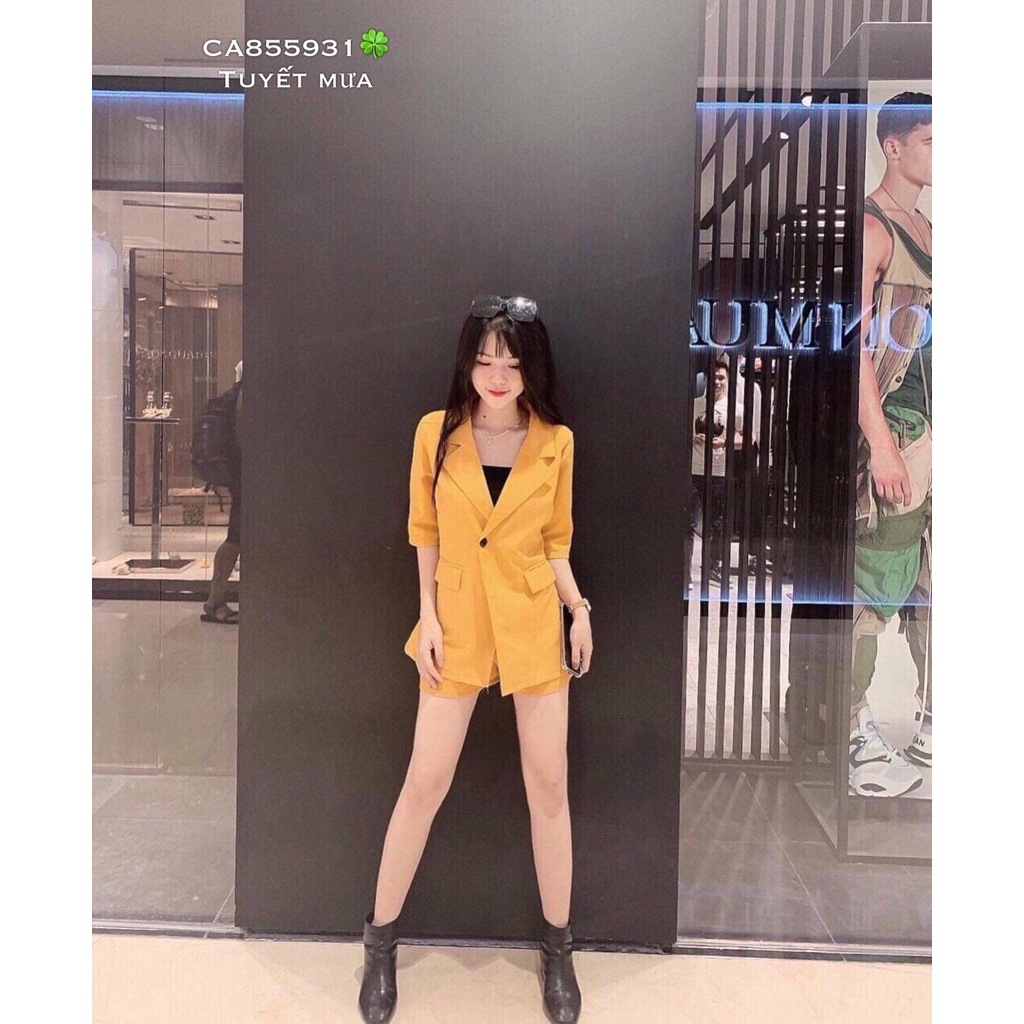 Vest nữ 3 món màu trắng đùi ngắn tay lỡ vải kaki phong cách Hàn Quốc LINHNASTORE | BigBuy360 - bigbuy360.vn