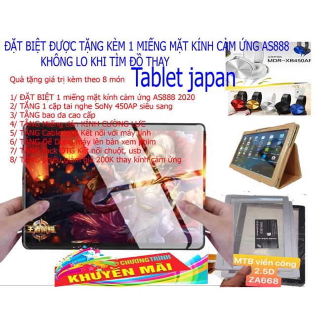 Máy tính bảng japan AS888 phiên bản 2020 Tặng 1 mặt kính màn hình cảm ứng As888