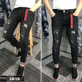 Quần bò nam đen xám rách 120 quần jean nam co giãn dáng ông body