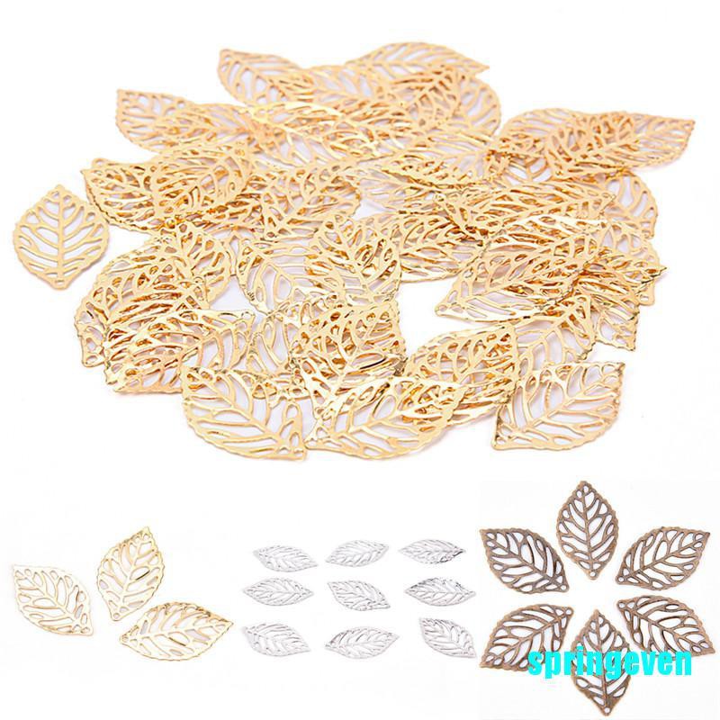 Bộ 50 Mặt Dây Chuyền Hình Chiếc Lá Rỗng Bằng Kim Loại DIY