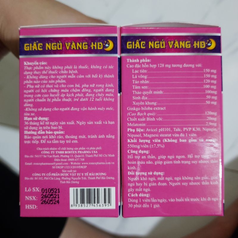 Viên uống ngủ ngon Giấc Ngủ Vàng HD, giảm stress lo âu