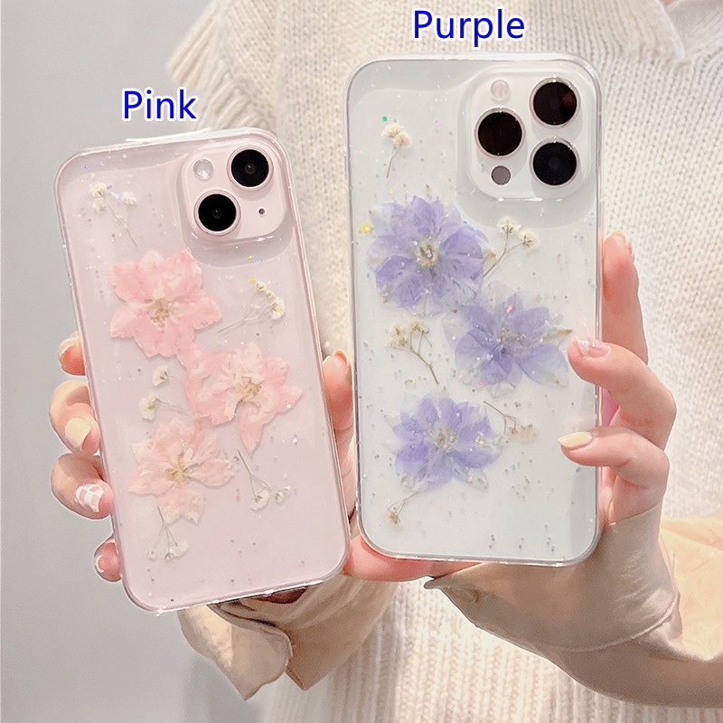 Ốp Điện Thoại TPU Mềm Trong Suốt Chống Sốc Họa Tiết Hoa Khô Lấp Lánh Cho Compatible For iPhone 13 12 11 Pro Max X XS XR 8 7 6 6S Plus