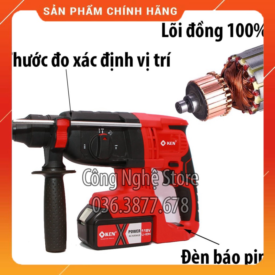 Máy KHOAN BÊ TÔNG, ĐỤC TƯỜNG, ĐỤC BÊ TÔNG dùng PIN , Máy khoan bê tông, Máy khoan tường [BẢO HÀNH 12 THÁNG] KEN .