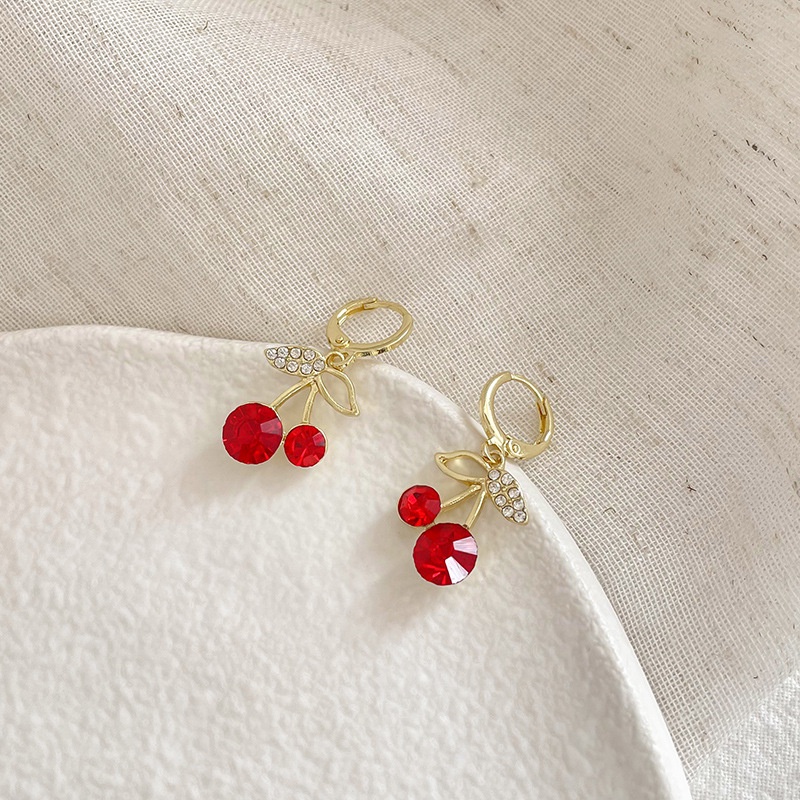Khuyên Tai Hình Quả Cherry Màu Đỏ Phong Cách Retro Sang Trọng