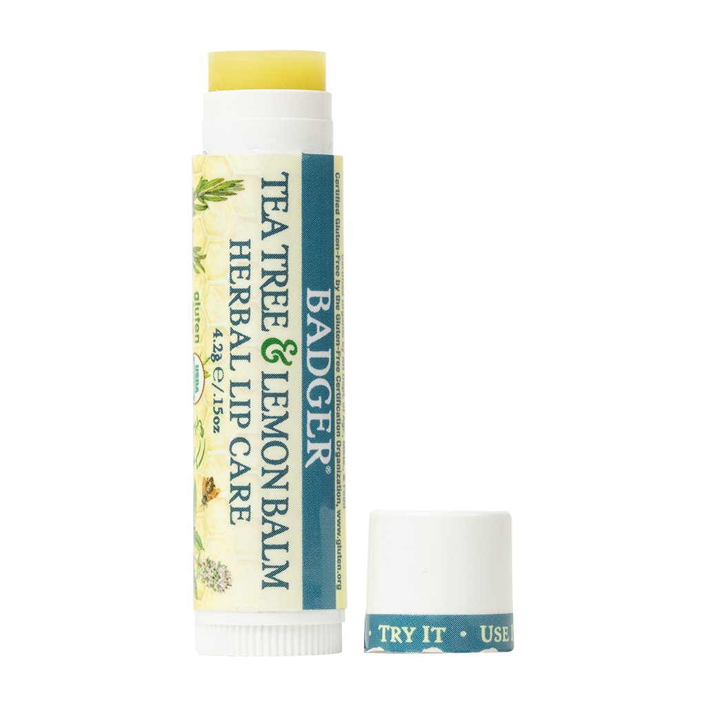 Son dưỡng môi hữu cơ BADGER Tea Tree &amp; Lemon Balm Herbal Lip Balm USDA Organic - 4.2g