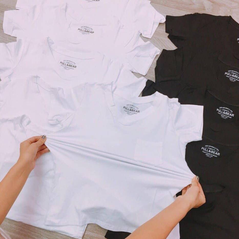 Áo phông pull trơn basic cổ tim có túi ngực 100% chất vải cotton mịn mát xuất dư . 👑