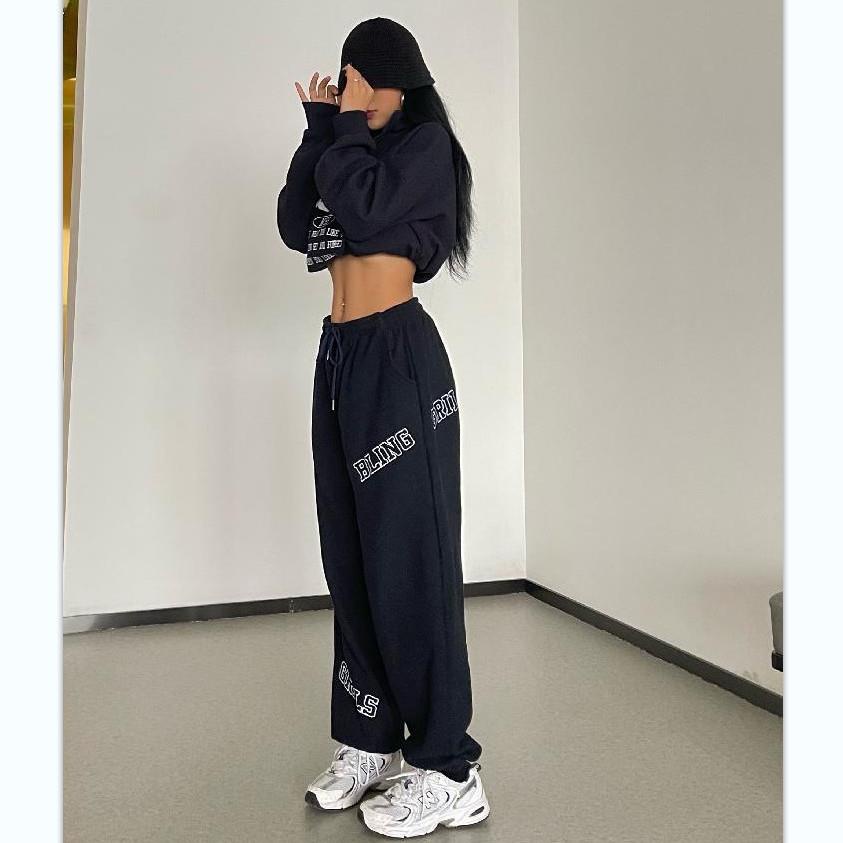 ❧✠Quần dài ống rộng màu đen in chữ thời trang Hip Hop | BigBuy360 - bigbuy360.vn