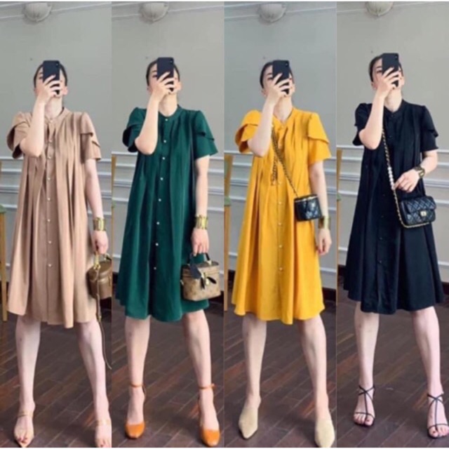 Váy suông đũi lụa dập ly