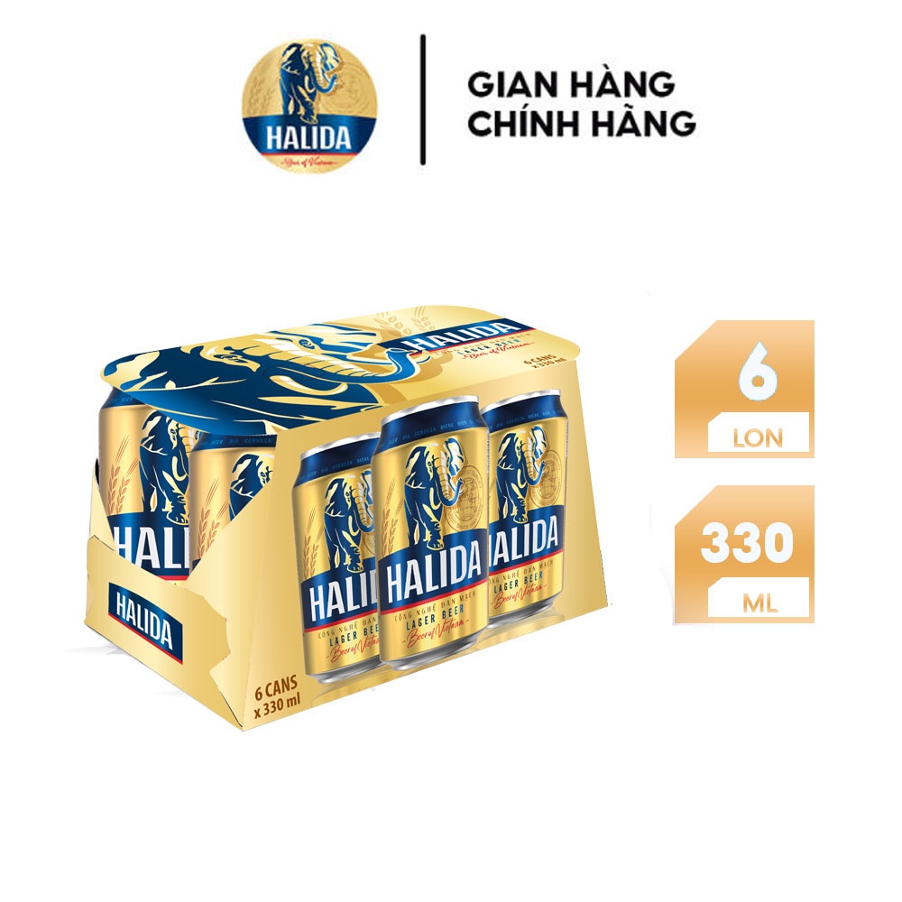 [Mã BMBAU50 giảm 7% đơn 99K] Lốc 6 lon bia Halida 330ml/lon