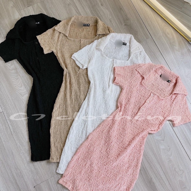 Váy cổ sơ mi form ôm body co giãn , chất xốp xinh mềm mịn | BigBuy360 - bigbuy360.vn