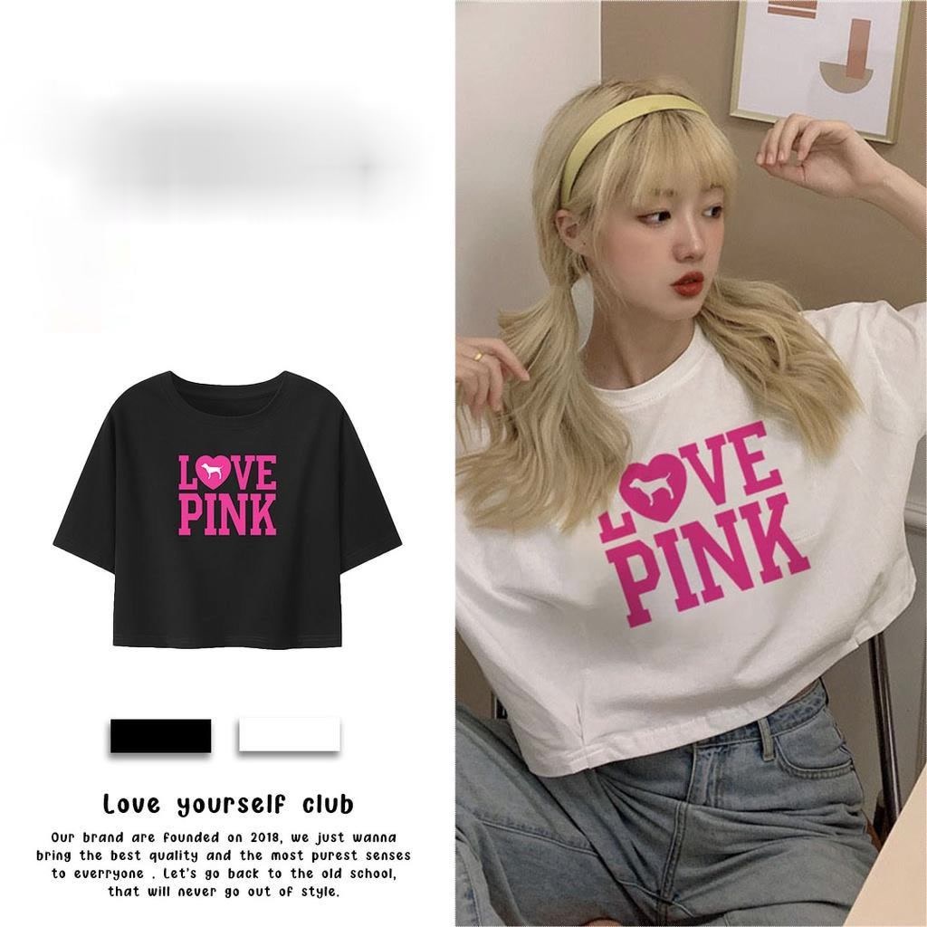 Áo Thun Crotop Form Rộng Unisex Tay Ngắn In Chữ LOVEPINK Ulzzang Style Hàn Quốc TTT0149