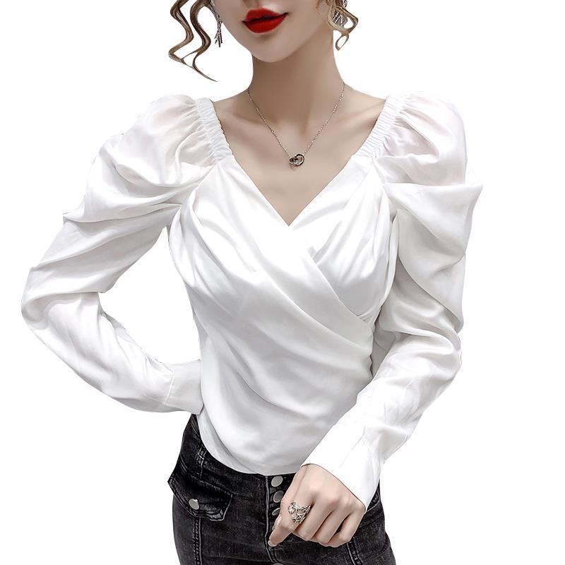 Áo Croptop Tay Phồng Cổ Chữ V Thời Trang Mùa Xuân 2022 Mới Cho Nữ