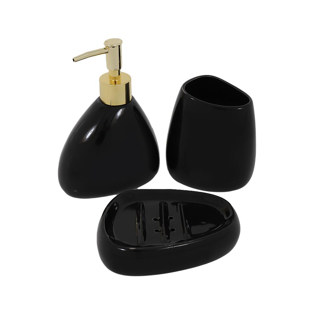 HomeBase MOYA Bộ đồ dùng nhà tắm 3 miếng bằng gốm HZ2010159 W11,5xH16xD9 màu đen