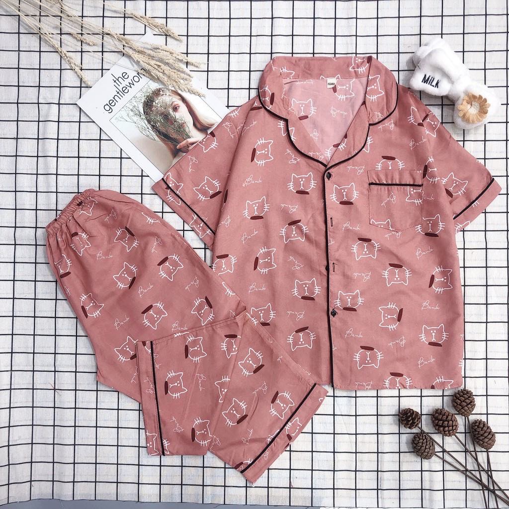 [Kate mềm] Bộ Pijama lửng chất Kate Thái mềm freesize&lt;60kg