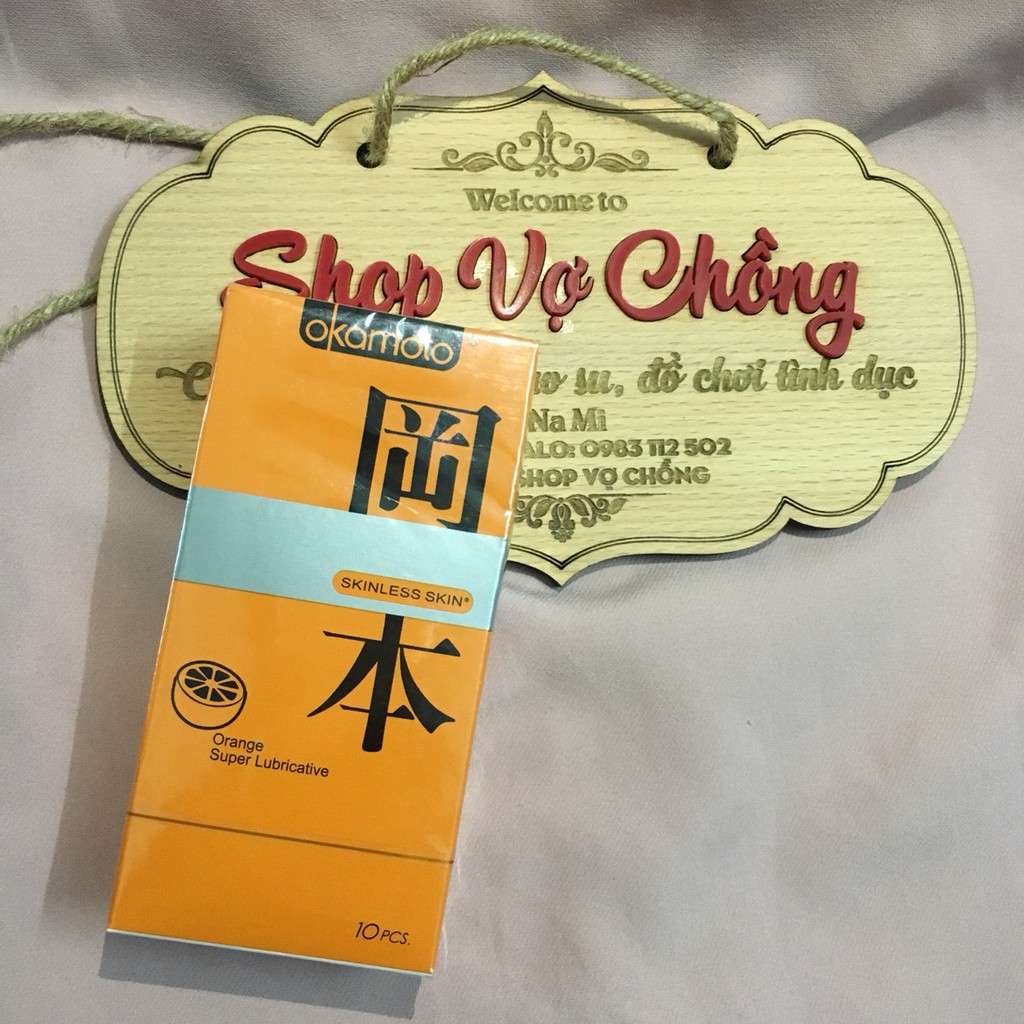 Bao cao su siêu mỏng hương cam Okamoto Skinless Skin Orange Lubricated 10 cái/hộp