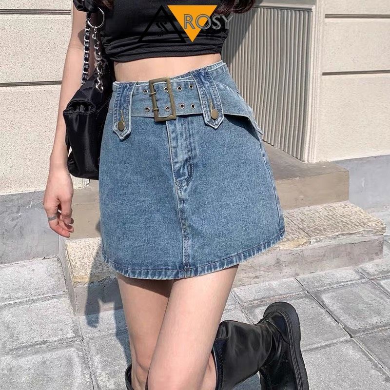 Chân váy jean chữ a kèm nịch cao cấp co giản dáng ôm thanh lịch style năng động đường phố công sở đều phù hợp