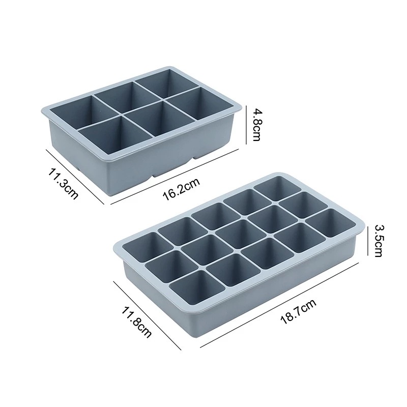 Khuôn Làm Đá Viên 6 / 15 Ngăn Bằng Silicon Dẻo Có Nắp Đậy Tiện Dụng Cho Nhà Bếp