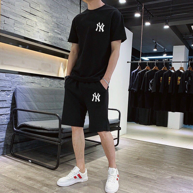 Bộ quần áo thun NY MLB, Áo thun quần Short Nam Nữ Unisex