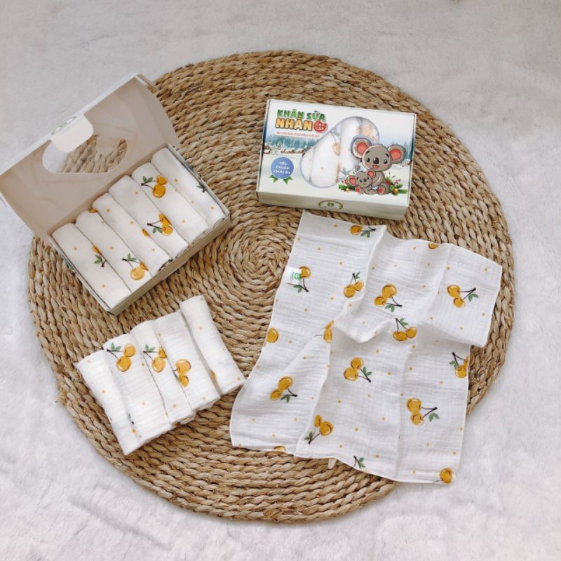 0Khăn sữa nhăn cao cấp Mipbi hộp 6 cái KT 30x30cm. Khăn sữa cho bé 100% sợi bông thiên nhiên theo tiêu chuẩn Châu Âu