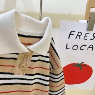 Áo len mỏng kẻ ngang cổ polo cho bé