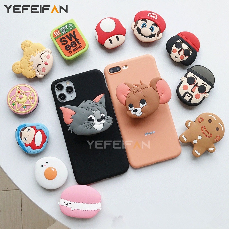 Giá đỡ điện thoại làm từ silicon có thể thu gọn họa tiết hoạt hình dễ thương