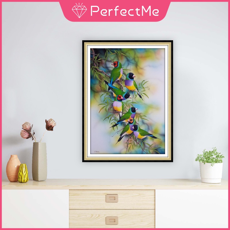 Bộ tranh đính đá 5D họa tiết chim vẹt độc đáo DIY dùng trang trí nhà cửa