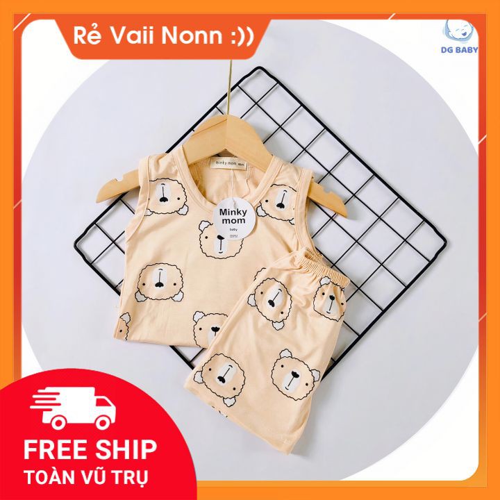 Bộ ba lỗ bé trai, bộ ba lỗ minky mom in hình Gấu từ 8-17kg, Chất liệu thun lạnh, thoáng mát, mùa hè 2021