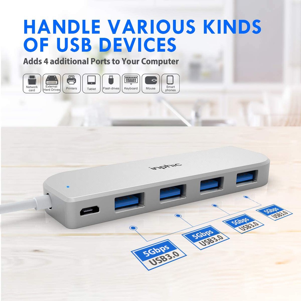 Bộ chia cổng USB Hub 5 trong 1 (4 cổng USB và 1 cổng sạc Micro-USB) thương hiệu Inphic Bảo hành 12 tháng