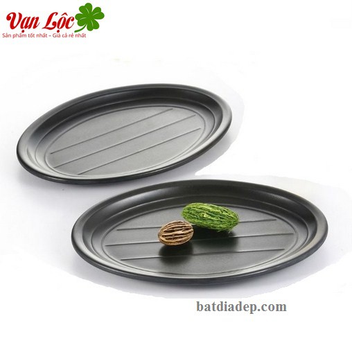 [100%Melamine] Đĩa Bầu Dục, Dĩa Nhà Hàng Màu Đen Sang Trọng LJP - Duonghieu6789