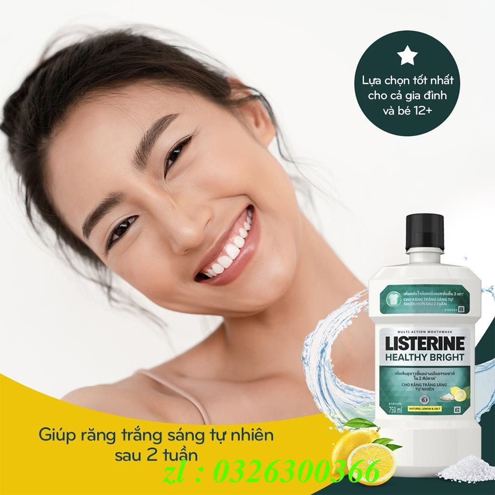 Nước Súc Miệng 250Ml Listerine Healthy Bright Làm Trắng Răng Thơm Miệng Chính Hãng.