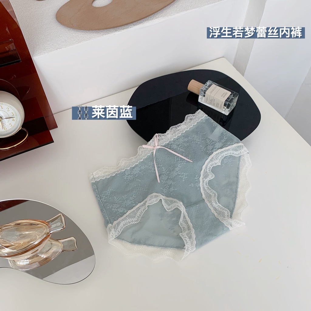 Quần Lót cotton Phối Ren Lưới Lưng Cao Thoáng Khí Đính Nơ Đáng Yêu Cho Nữ