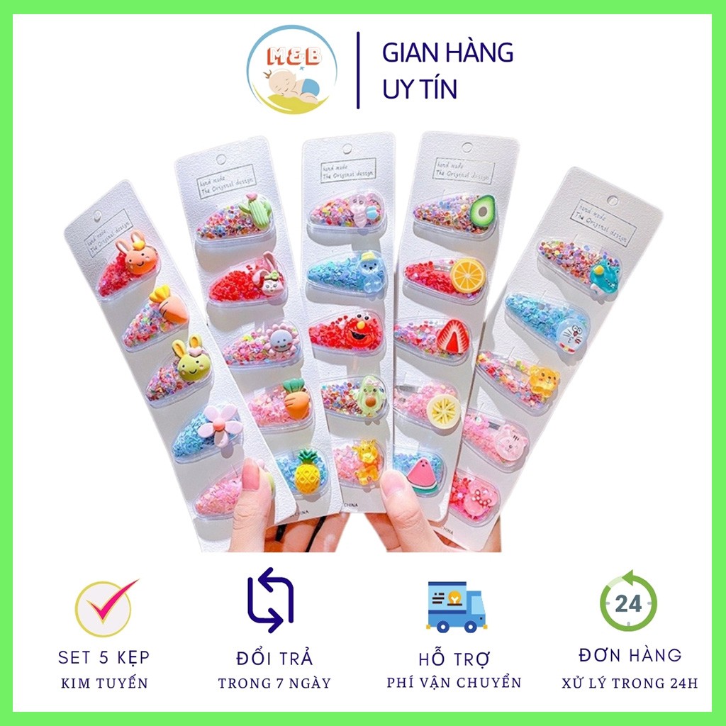 Set 2 kẹp tóc kim tuyến Cực Xinh dễ thương phong cách Hàn Quốc cho bé gái – PKT8