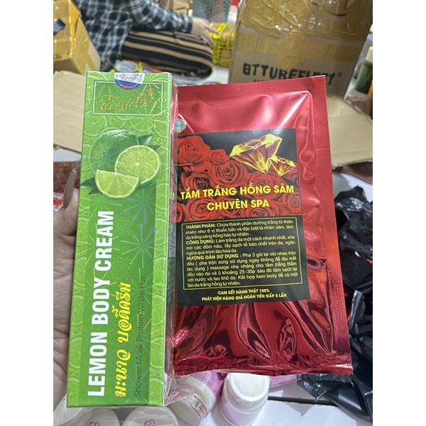 Tắm trắng hồng sâm + sữa tắm chanh