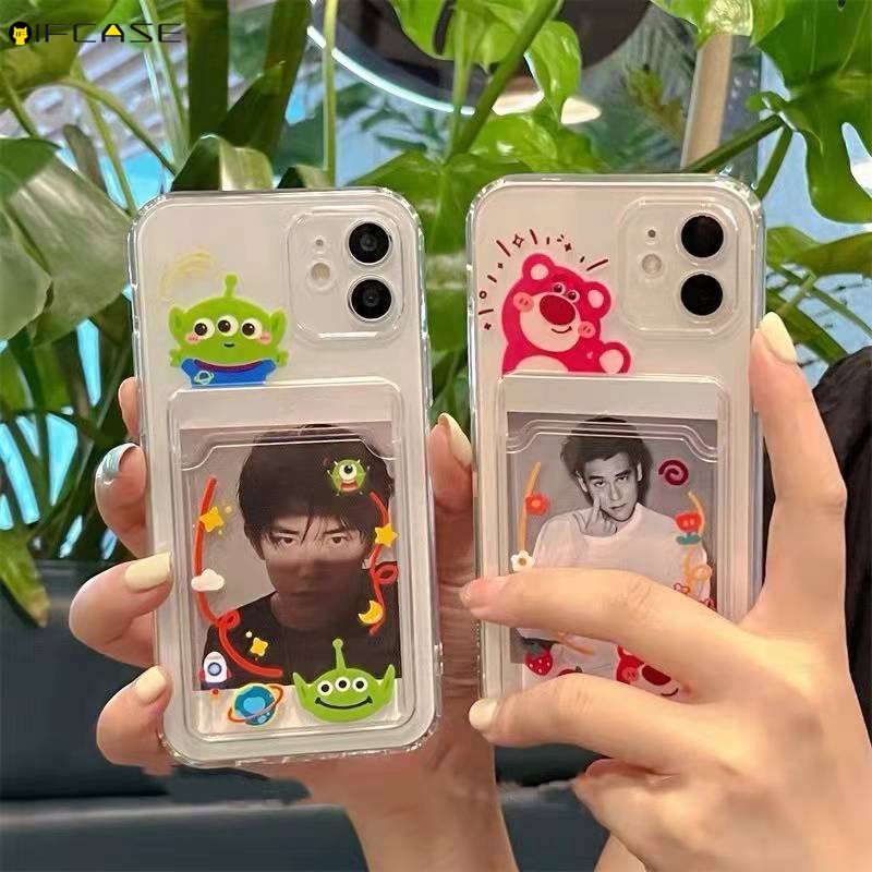 Ốp điện thoại tpu trong suốt có ngăn để thẻ in họa tiết thích hợp cho iPhone 13 12 Mini 11 Pro Max XS Max XR X 7 8 Plus